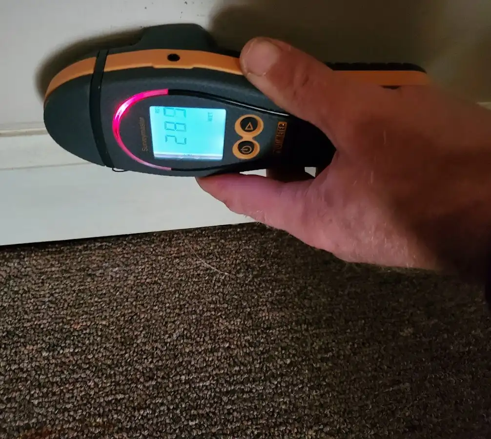 Moisture detection at baseboard during Burst Pipe Cleanup in Rogers